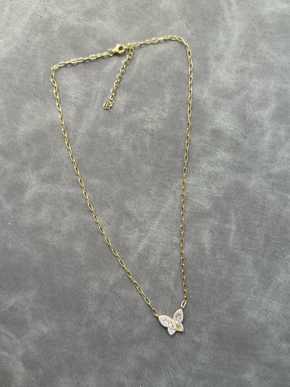 Gold tone Butterfly link Necklace - Sparkling Crystal Accent